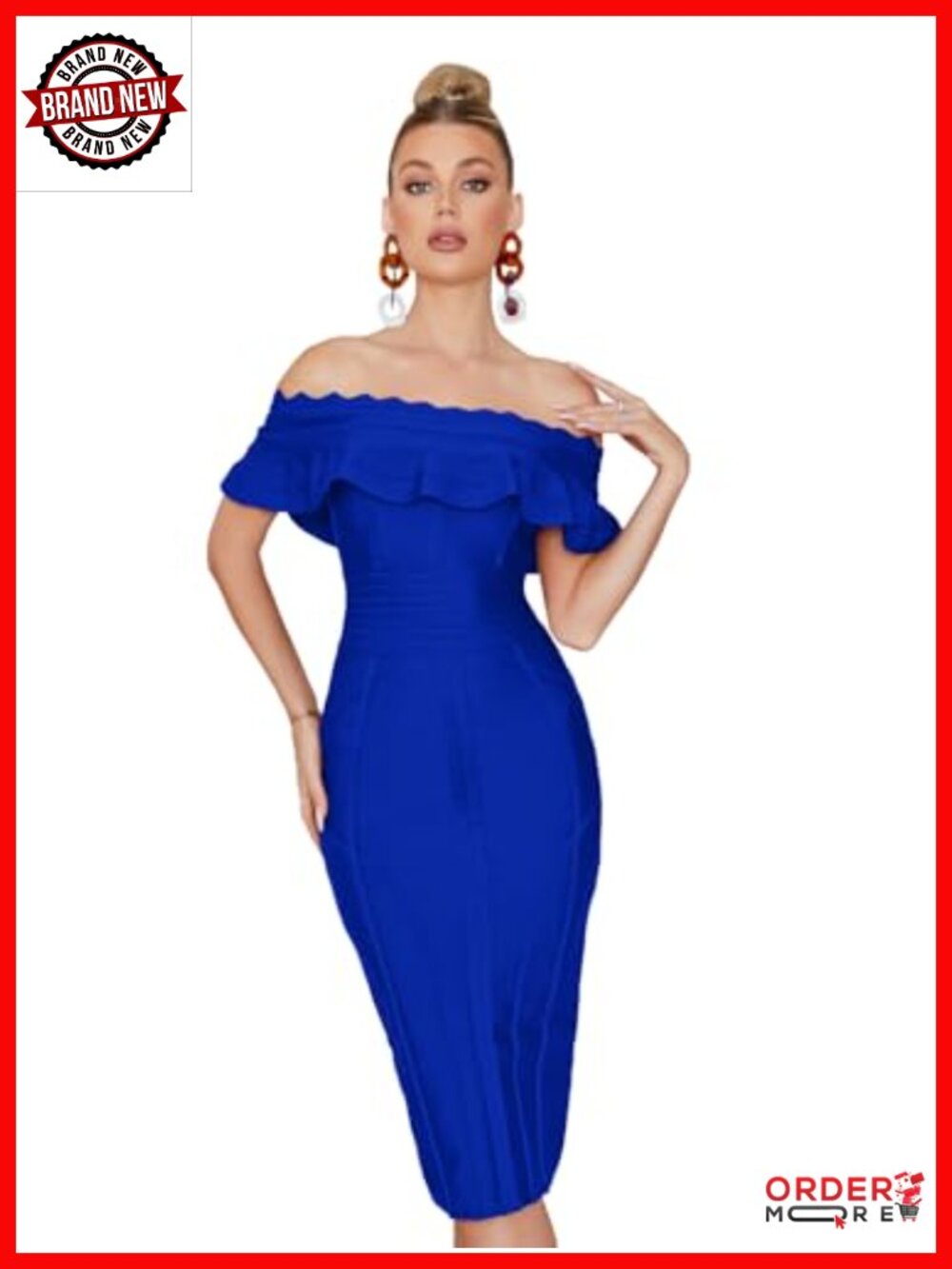 Off Shoulder Bandage Bodycon Midi Formal Dress Party Gown